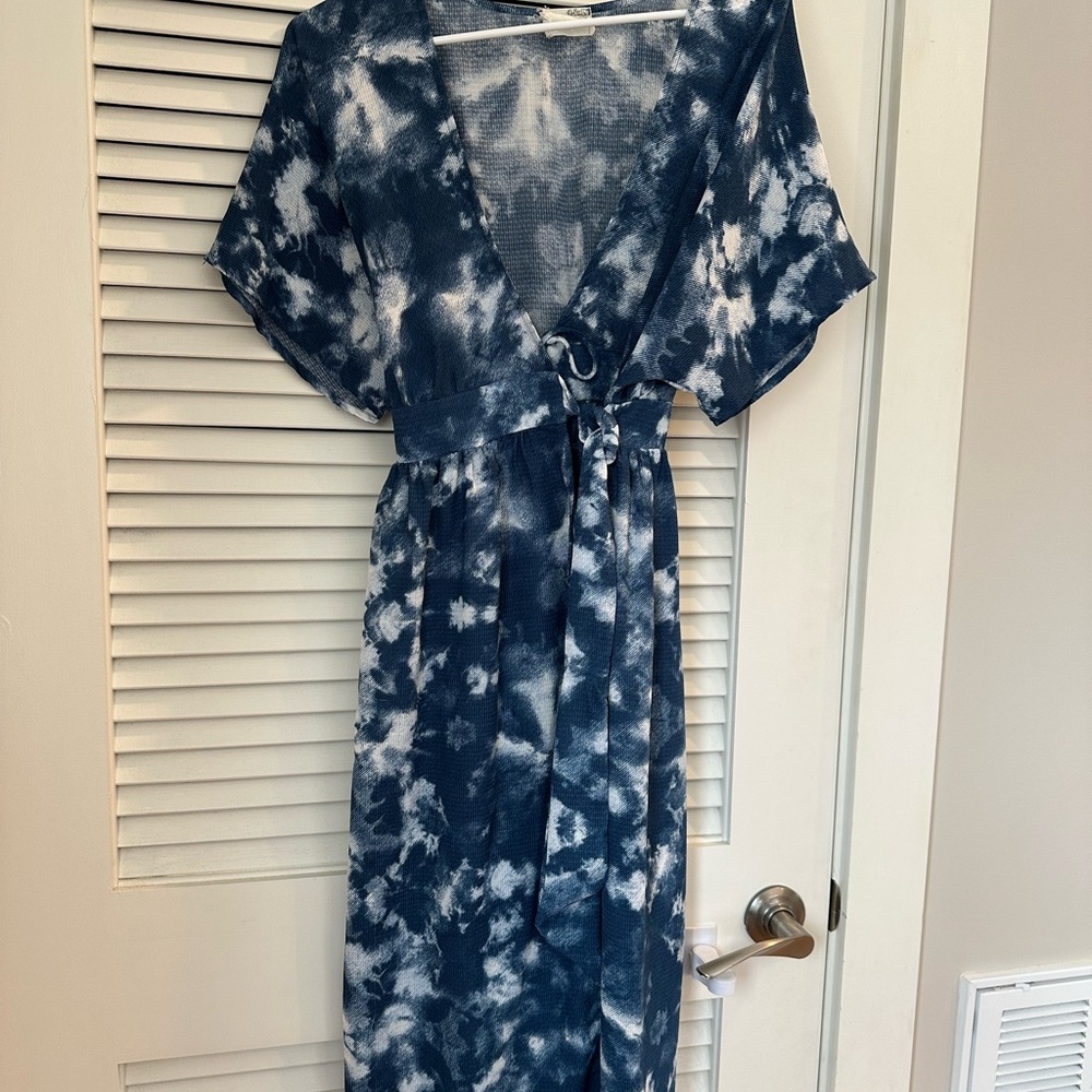 Everleigh Blue Tie-Dye Wrap Dress